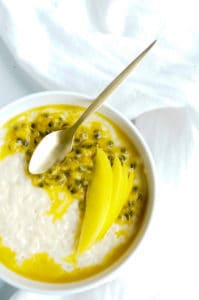 Rijstpudding met passievrucht en mango