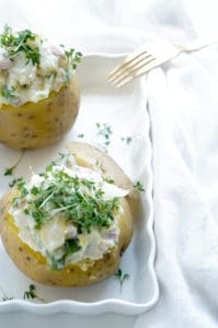 Gevulde aardappel met asperges en ham