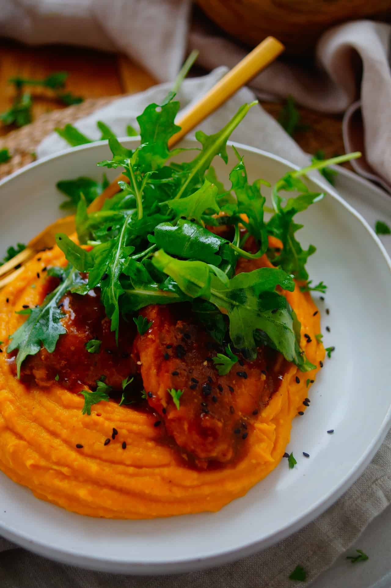 Oosters stoofpotje met pompoenpuree