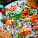 Lekker makkelijk recept voor Zalm Dip, een frisse lichte zomerse dip met gerookte zalm. Een ideaal snel hapje klaar in 20min voor bij de borrel of apero. Een heerlijke combinatie van yoghurt, roomkaas, kruiden, knapperige groentjes en stukjes gerookte zalm. Perfect om in te blijven dippen