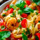 Lekker makkelijk recept voor Tagliatelle met scampi en romige tomatensaus, simpel snel recept voor op je weekmenu. Dit eenvoudige gerecht is klaar in amper 30min en daarom ideaal als doordeweekse avondmaaltijd. We combineren de pasta met heerlijke licht pikante scampi's gecombineerd met een tomatenroomsaus.