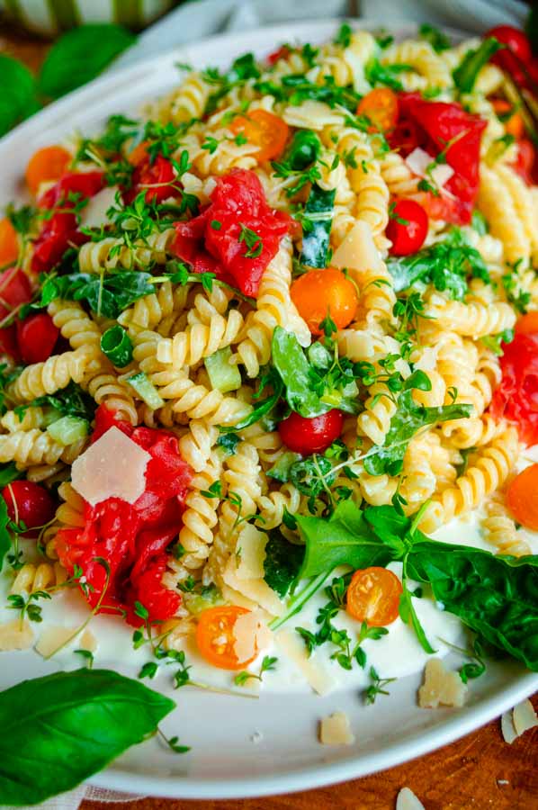 Lekker makkelijk recept voor Carpaccio pastasalade, simpel en snelle doordeweekse maaltijd voor op je weekmenu. Fris, licht en zomers en klaar in minder dan 30min. Grotendeels op voorhand al te maken. Heerlijk zomerse dagelijkse kost