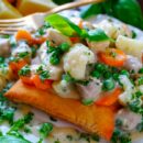 Lekker makkelijk recept voor Snelle zomerse vol-au-vent, simpel doordeweekse maaltijd voor op weekmenu. Eenvoudig koninginnenhapje met kip, gehaktballetjes, wortel, erwtjes en bloemkool. Heerlijke dagelijkse kost klaar in 30min